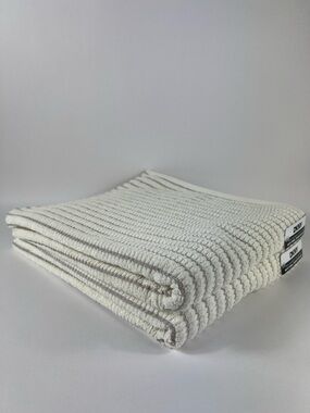 DKNY Ribbed Bath Towels in Ivory Tan Stripes Textured Soft Cotton Set of 2 NEW